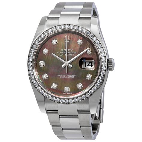 rolex mother of pearl black|Rolex datejust 28 diamond bezel.